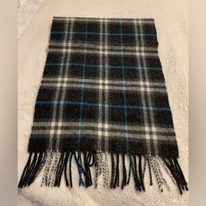 Burberry Scarf 100% Lambswool Blue, Dark Gray, and White Unisex NEW